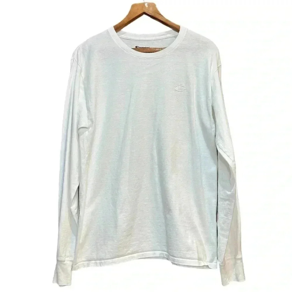 Champion White Embroidered Logo Long-Sleeve T-Shirt Size M